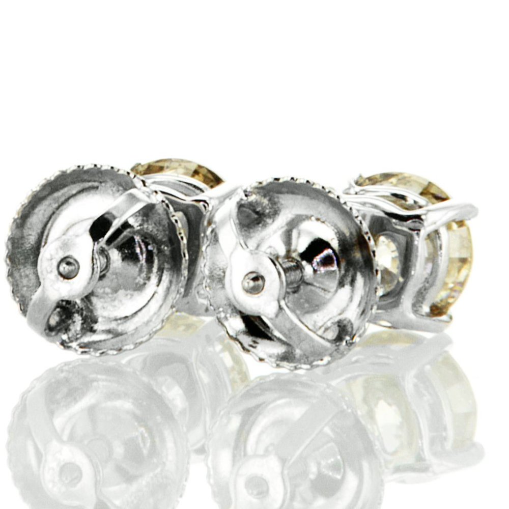Diamond Stud Earrings Round Cut Fancy Champagne 1.23 TCW 14k White Gold - Picture 5 of 6